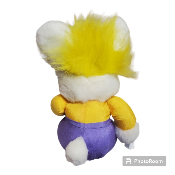 Vintage 1992 Easter BUNNY TROLL plush doll, 90s yellow hair troll with Bunny ear - Picture 4 of 9